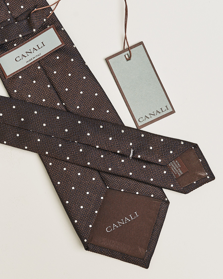 Men | Canali Micro Dot Silk Tie Brown | Pre-owned | Canali Micro Dot Silk Tie Brown