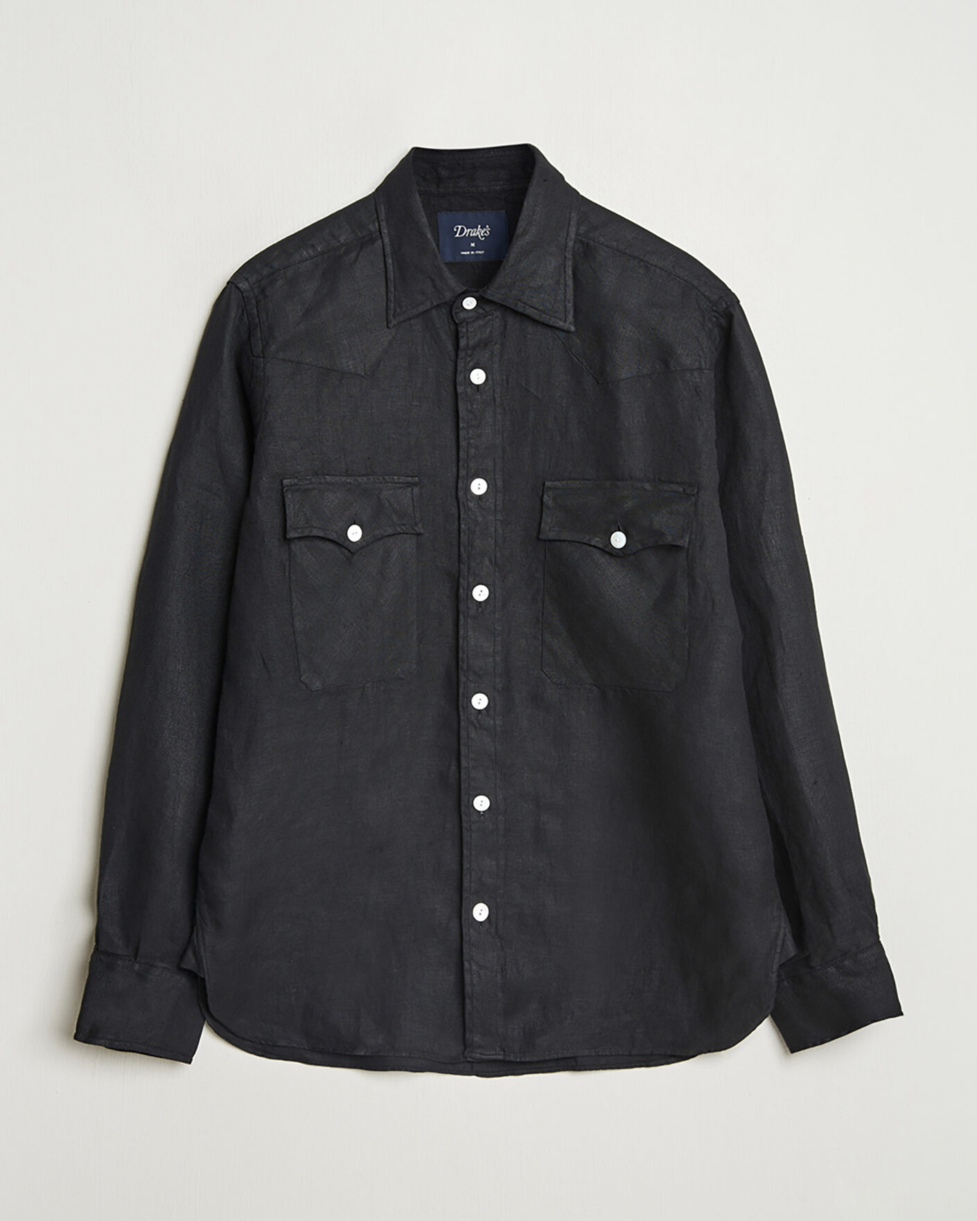 Men | Pre-owned Shirts | Pre-owned | Drake's Linen Twill Western Shirt Black L