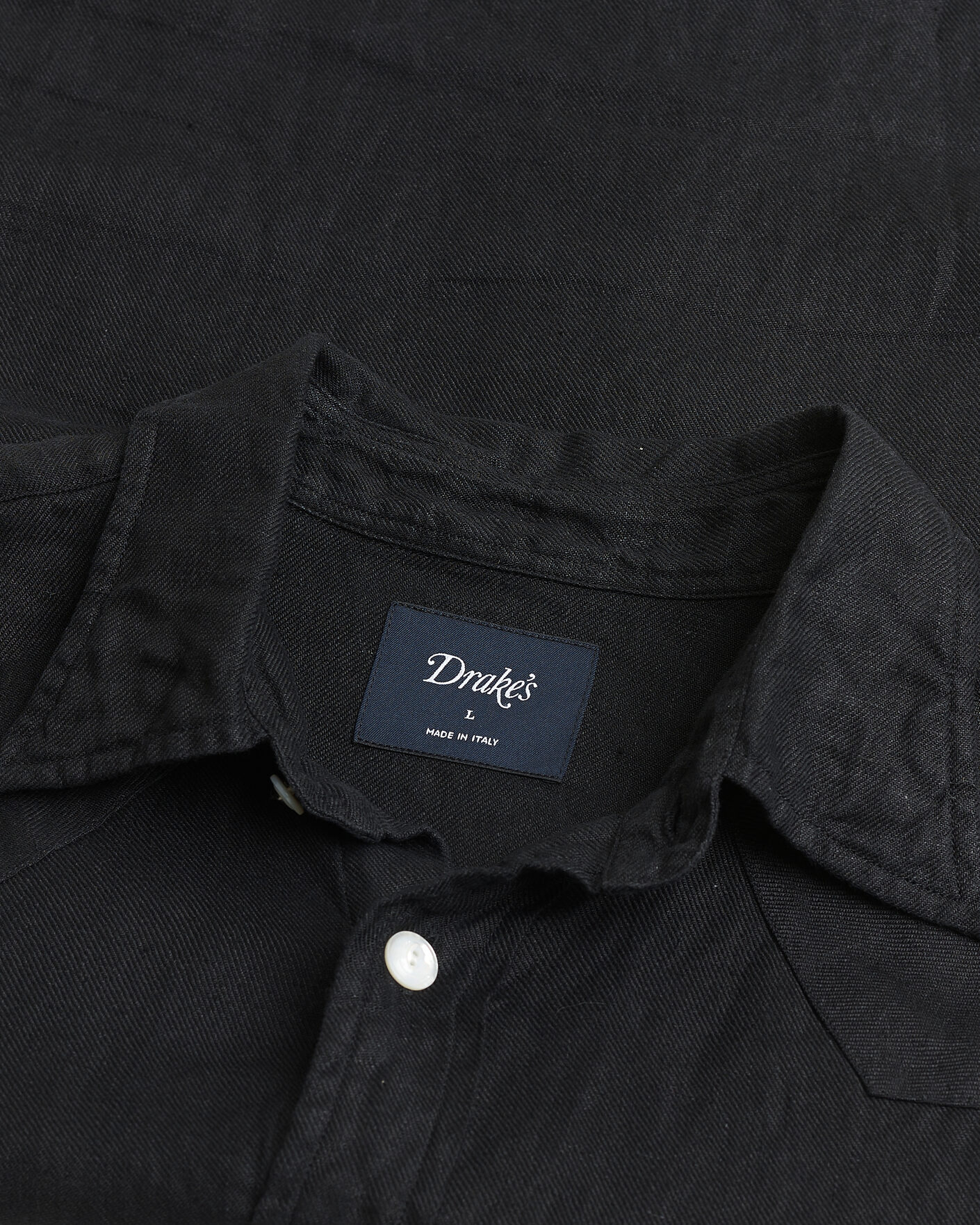 Men | Pre-owned Shirts | Pre-owned | Drake's Linen Twill Western Shirt Black L