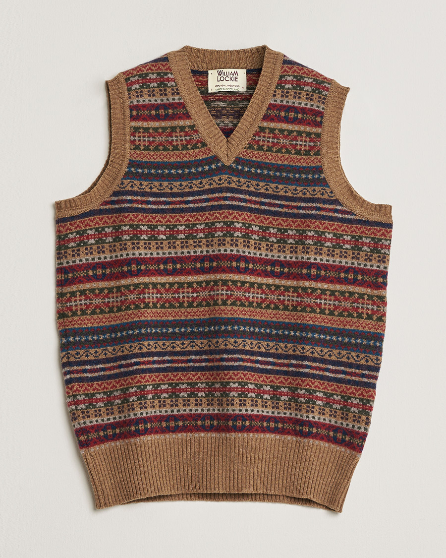 Men | William Lockie Wool Fair Isle Vest Tan S | Pre-owned | William Lockie Wool Fair Isle Vest Tan S