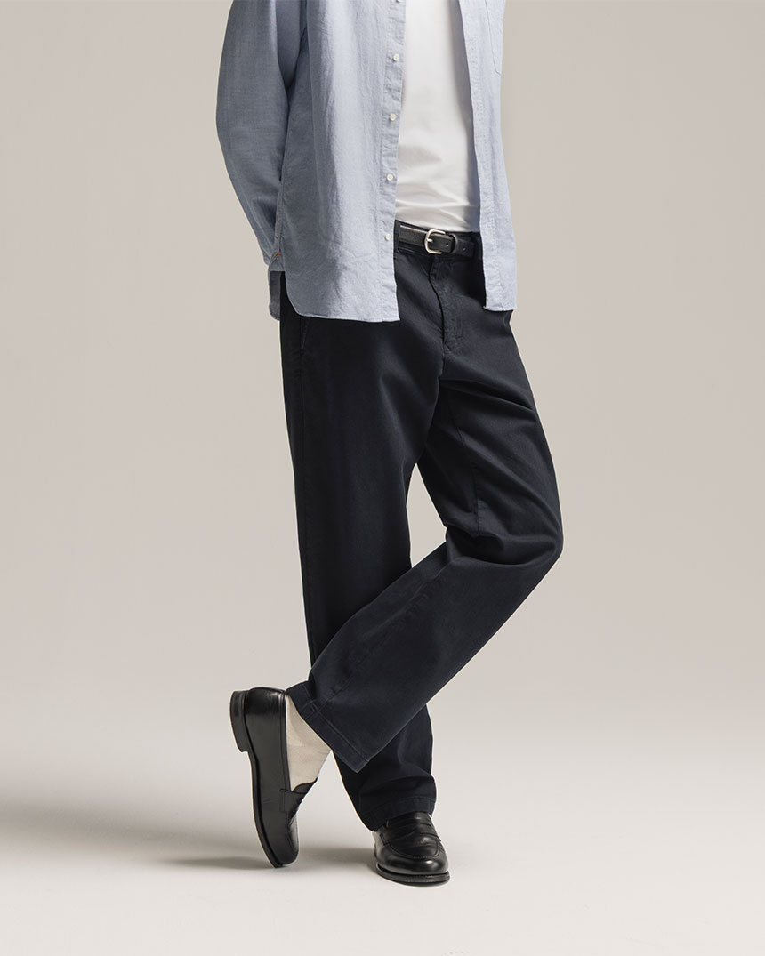 Black chinos paired with black loafers